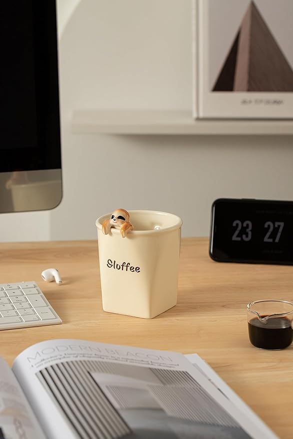 DIHOclub Ceramic Cup Funny 3D Sloth Mug Coffee Mug for Women and Men Gift for Best Friends and Coworkers (Cream-Sloth)