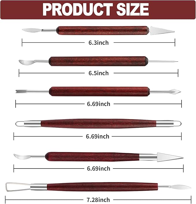 LINPHCEY 6-Piece Clay Sculpting Tools Set Perfect for Polymer Air Dry Modeling Clay Beginners & Professionals Ideal for DIY Pottery & Ceramics Tools for Clay Sculpey Sculpting & Crafting