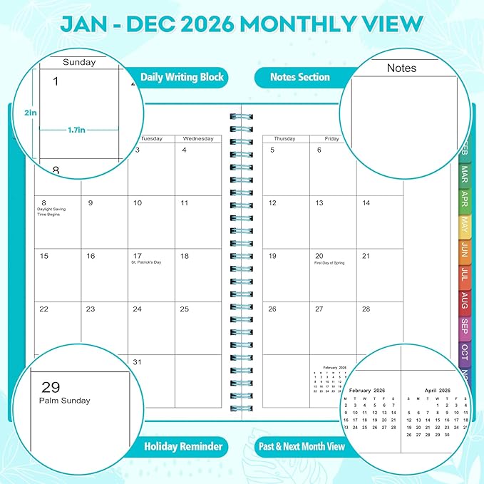 2026 Planner – 2026 Planner Weekly and Monthly: Jan. 2026 - Dec. 2026, 8.5" x 11", 2026 Calendar Planner with Monthly Tabs, Flexible Cover, Thick Paper, Inner Pocket for School Office Supplies