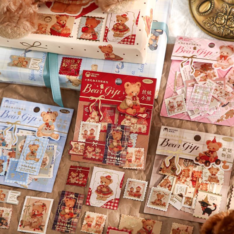 Alideco 120pcs Scrapbook Stickers Vintage Cute Little Bear Gift Scrapbooking Junk Journal Crafts Embelishment Decoration Stickers (xiaoxiongliwu) by Alideco