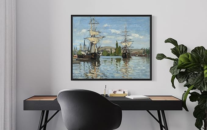 Ships Riding Claude Monet Wall Art Print Poster, Impressionist Painting Wall Art Wall Decor, for Bedroom and Living room Bathroom Decor 115 (Ships Riding, 8 x 10 inches, Black Frame)