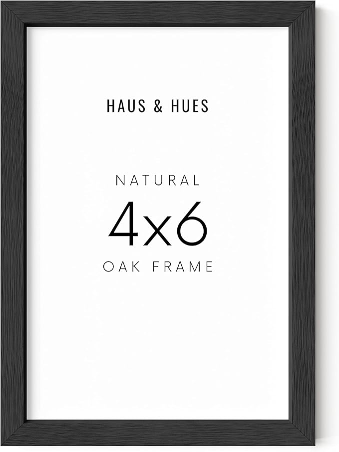 HAUS AND HUES 4x6 Solid Oak Black Frame - Wall or Tabletop Display (Black Oak Frame)