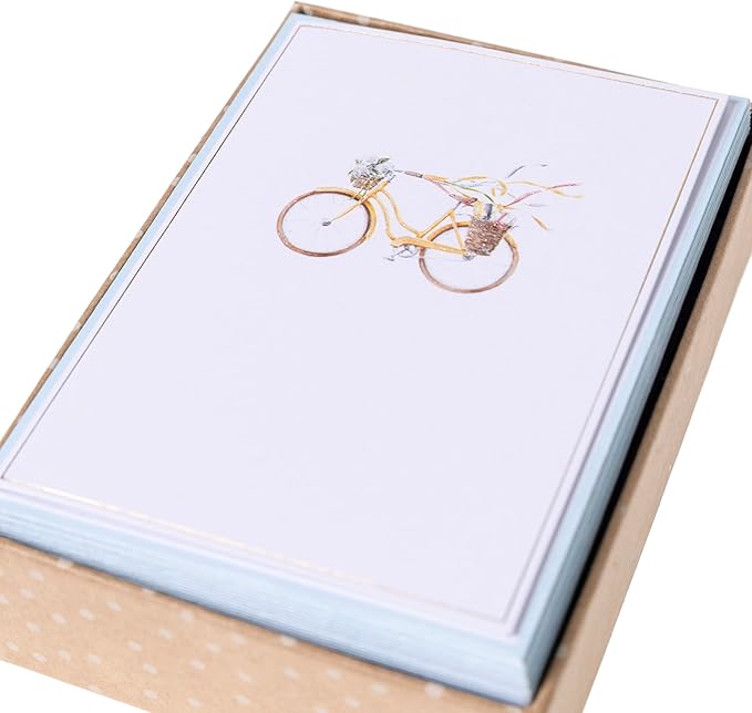 Graphique Watercolor Bike Cards | Pack of 16 Cards with Envelopes | Blank Inside | All Occasion Greetings | Glitter and Gold Foil Accents | Family and Friends | Boxed Set | 3.25" x 4.75"