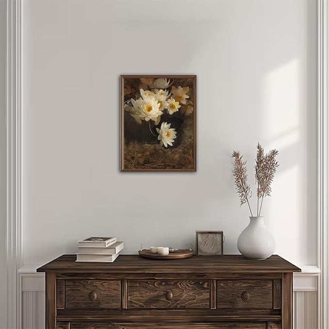 uniro Vintage Wall Art, Moody Floral Wall Painting Canvas Prints, Vintage Dark Academia Decor, Vintage Posters for Room Aesthetic for Bedroom Living Room Bathroom Wall Decor(8" x 10"-UNFRAMED)