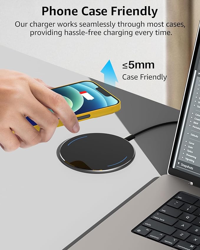 TOZO 2025 W1 New Anti-Slip Wireless Charger 15W Max Fast Wireless Charging Pad Compatible with iPhone 17/16/16 Plus/16 Pro Max /15/14/13/SE Series, Samsung Galaxy S25/S24/S23 Series, Black