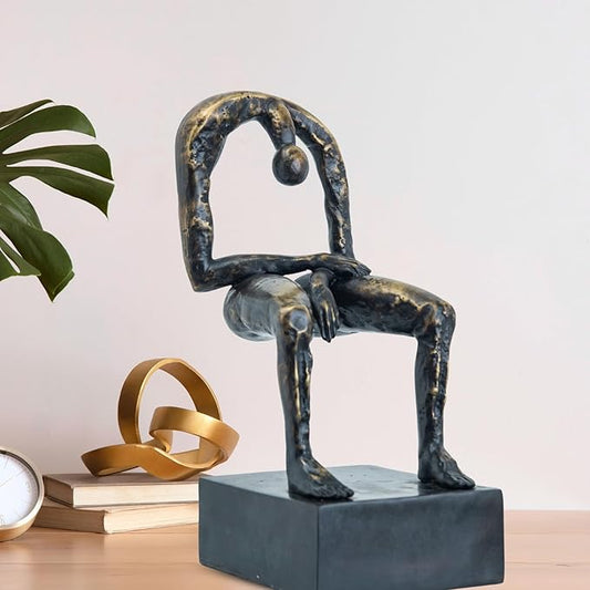 R REALONG Melancholy Remembrance Sculpture – Bronze Black Lost-Wax Solid Bronze Statue, Handcrafted Hot-Cast Memorial Figurine, 6.1"x5.1"x12.6", Emotional Minimalist Art for Honoring Loved Ones
