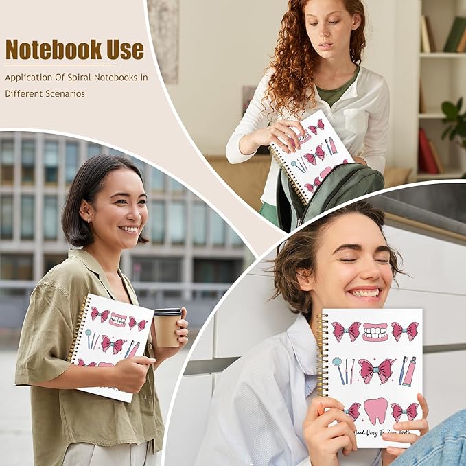 WUCHJ Dentist Gifts Notebook, Dental Hygienist Assistant Gifts Journal, Coquette Pink Bow Dental Spiral Notebook Journal for Note Taking, Dentist Office Supplies, 5.5x8.3 Inch