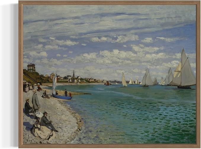Regatta at Sainte Claude Monet Wall Art Print Poster, Impressionist Painting Wall Art Wall Decor, for Bedroom and Living room Bathroom Decor 115 (Regatta at Sainte, 16 x 20 inches, Wood Frame)