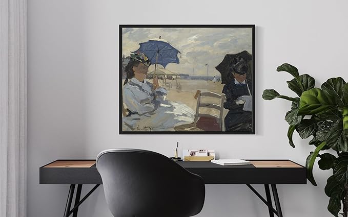 The Beach at Trouville Claude Monet Wall Art Print Poster, Impressionist Painting Wall Art Wall Decor, for Bedroom and Living room Bathroom Decor 115 (The Beach at Trouville, 8 x 10 inches, Black Frame)