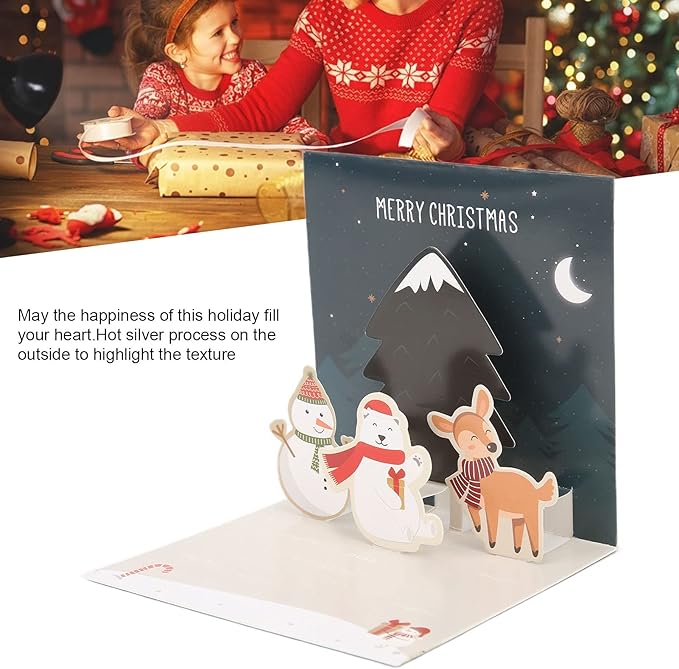3D Greeting Cards,Christmas Party Card Sets,Greeting Three Dimensional Christmas Special Decorative Paper with Envelope Sticker (Style D)