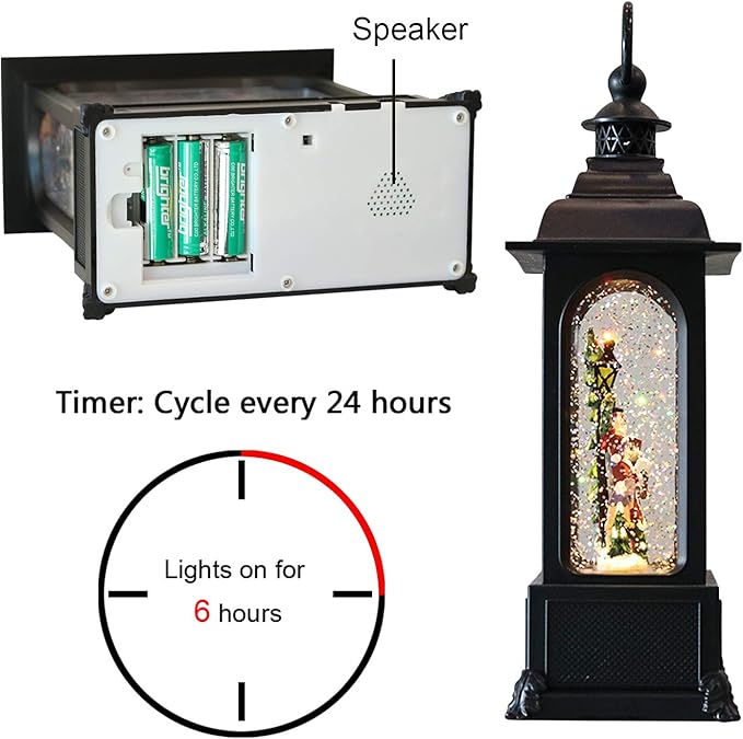 GenSwin Carolers Musical Lighted Water Lantern Christmas Snow Globe with 6 Hour Timer, Battery Operated & USB Powered Singing Swirling Glitter Snow Globe Lantern Christmas Home Decor Gift(11”)