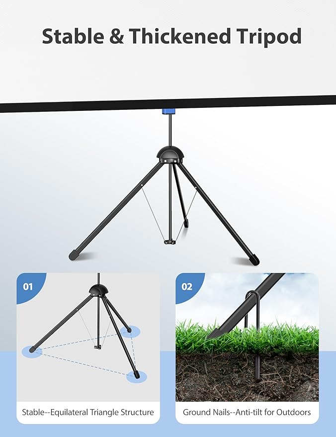 Projector Screen with Stand, PARIS RHÔNE 100-inch Outdoor Indoor Projector Screen 16:9 4K HD PVC, 1.5 Gain Portable Wrinkle-Free Movie Screen for Home Backyard Theater with Carry Bag, Ground Nails