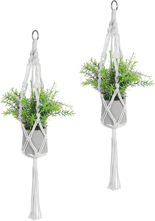 2Pcs Macrame Plant Hanger Indoor, for up to 4 Inch Pot Hanging Plant Holder for Indoor Outdoor, 23.6 Inch Tassel Hanging Planter Basket, Boho Pot Holder for Home Decor (White)