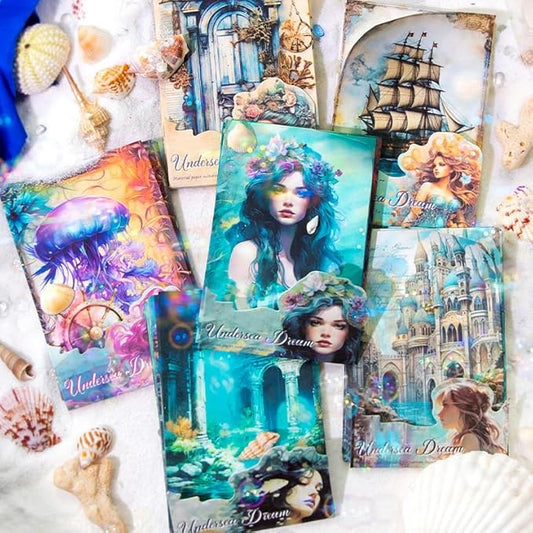 Yoksas 180 Sheets Vintage Ocean Mermaid Mythology Scrapbook Paper - Fantasy Undersea Junk Journals Decorative Cardstock for Posters,Card Making,Scrapbook Craft Supplies