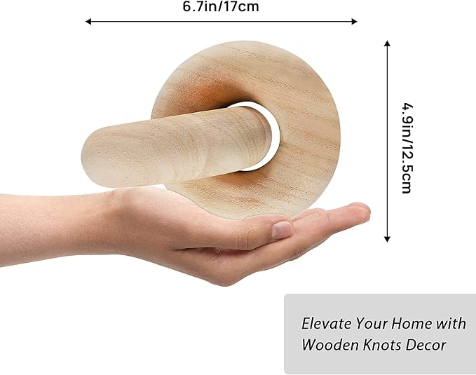 POPRHINO Wood Chain Decor, 2-Link Decorative Chain Hand Carved Boho Wood Knot Decor for Bookshelf Desk Living Room Coffee Table Farmhouse Decorative Ornament (Natural)