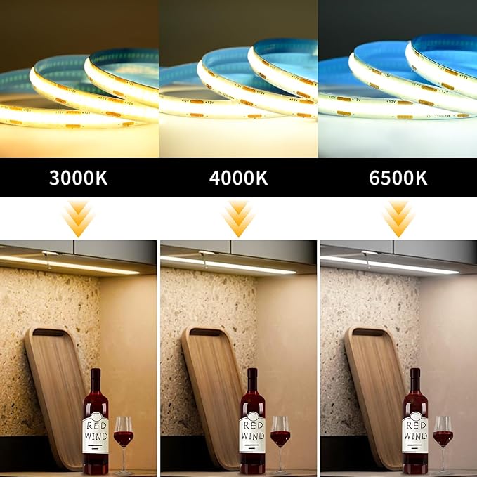 COB LED Strip Light UL Listed DC 12V LED Strip Light Flexible Super Bright Dimmable LED Strips,16.4ft 1600LEDs High Density Uniform Led Lights for Home Bedroom (Warm White 3000K)