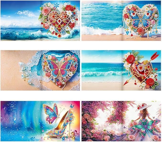 Ceitura 6Pcs DIY Diamond Art Painting Crafts Rhinestone Painting Greeting Card Making Kit Postcard for Holiday Christmas New Year Party Favors (Crystal Love)