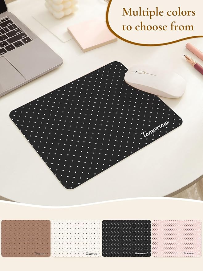 Cute Fashion Polka Dot Mouse Pad, Waterproof Aesthetics Dots Mouse Mat Design,Non-Slip Rubber Base Computer Simple Funny Mousepad,Wave Point Small Mouse Pad Desk Accessories,Black