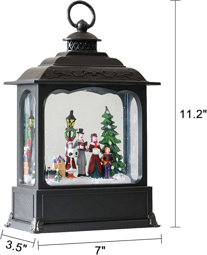 GenSwin Carolers Musical Lighted Water Lantern Christmas Snow Globe with 6 Hour Timer, Battery Operated & USB Powered Singing Swirling Glitter Snow Globe Lantern Christmas Home Decor Gift(11”)