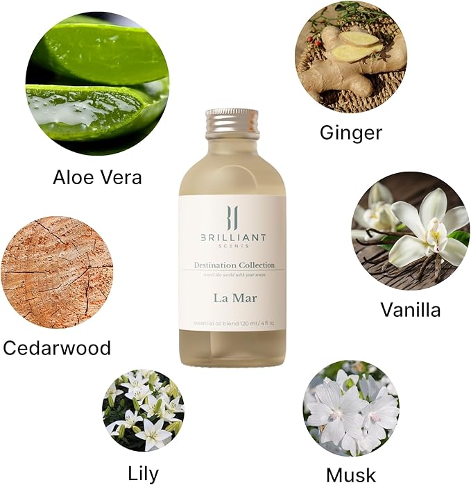 Brilliant Scents La Mar Fragrance Oil 500ml - Premium Diffuser Oil for Home, Office, Hotels - Long Lasting, Plant-Based, Meets IFRA Standards, USA-Made - White Tea, Ginger, Musk