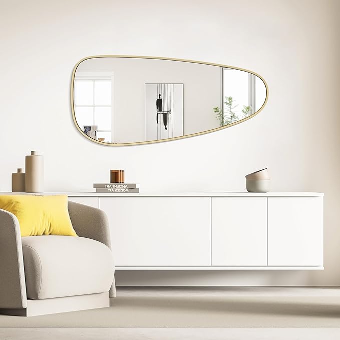 WallBeyond Asymmetrical Mirror, Irregular Wall Mirror, Wall Mirrors Decorative for Bedroom Living Room entryway Hall, Wall Mirror for mid Century Modern Decor 48" H x 22" W, Gold