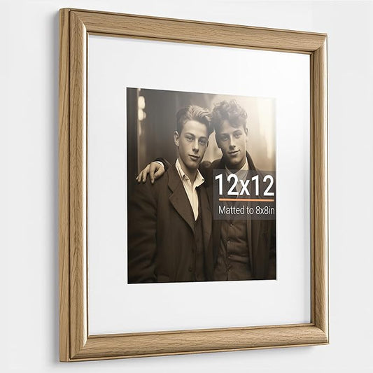 Heimlove 12x12 Picture Frame,12 x 12 Solid White Oak Square Photo Frame with Tempered Glass,12"x12" Handcrafted Wood Frame Matted to 8x8 Photos for Wall Hanging Photo Frame Art Photo and Prints,1 Pack