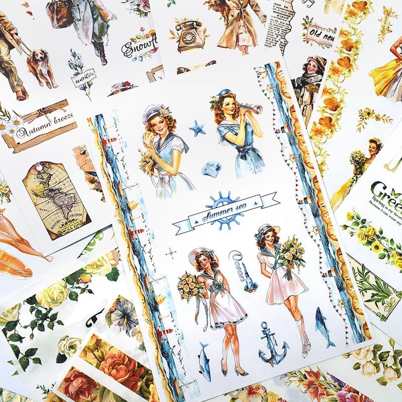 Alideco 20pcs Vintage Scrapbook Stickers Europe and The United States Figure Flowers Sticker Book for Adults Sticker journaling Stickers for Scrapbooking (siji) - Image 7