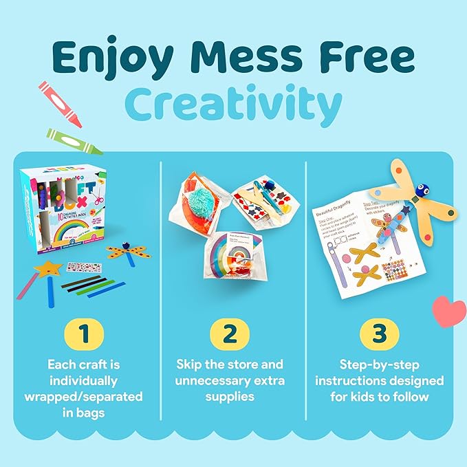 Craft Box for Kids - 10 Creative Arts and Crafts for Kids Ages 4-8, Fun, No Mess Educational Preschool & Homeschool Art Projects, Toddler Crafts Kit Supplies, Christmas Gift for Girls and Boys