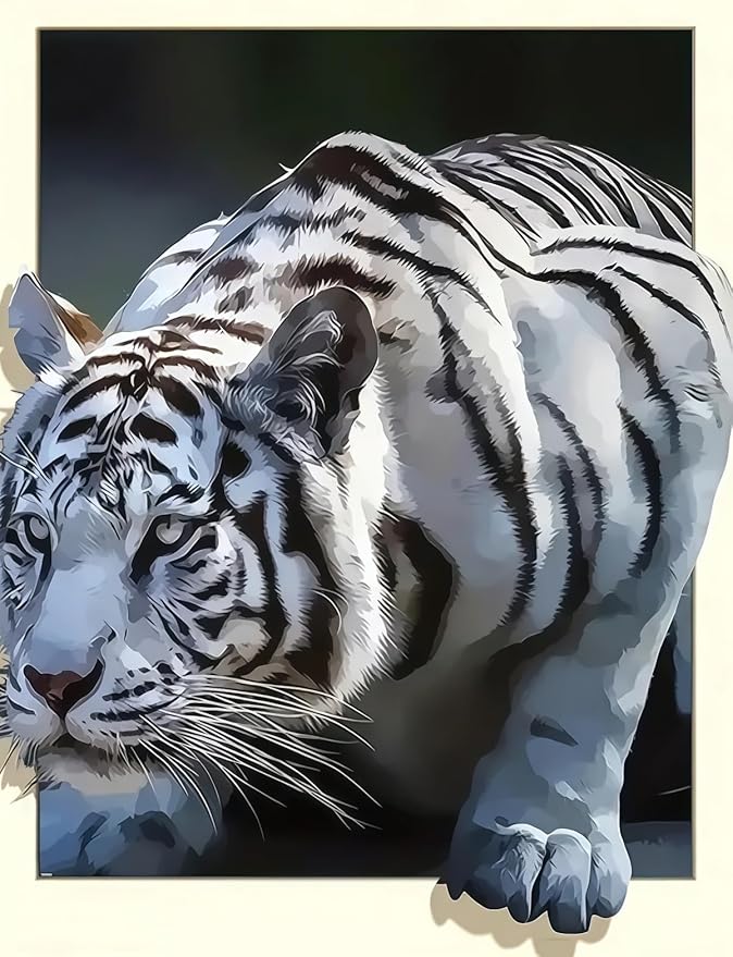 White Tiger 5D DIY Diamond Painting Kits for Adults, Diamond Art Kits for Beginners, Full Drill Dot Painting Gem Art Kits for Home Wall Decor11.8 x15.7 Inch