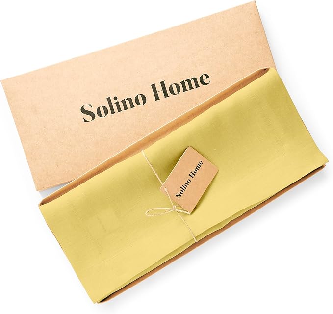 Solino Home Linen Yellow Table Runner 90 Inches Long - 100% Pure Linen 14 x 90 Inch Table Runner for Spring, Easter - Sonoma