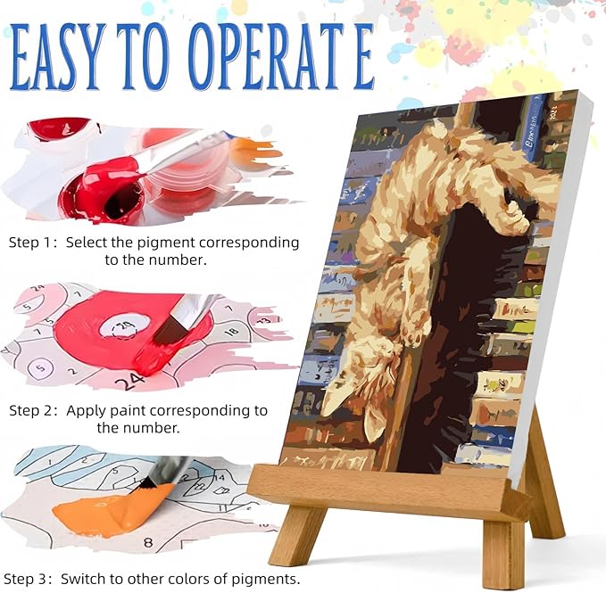 Paint by Numbers Kit for Adults Beginner,Bookshelf Sleeping Cat Paint by Number Kits Canvas Without Framed,Animal Cat DIY Acrylic Oil Painting Adults Paint by Numbers Kits for Home Wall Decor 20x16 In