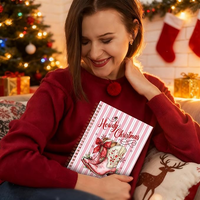 Exqcom Western Christmas Cowgirl Boots Spiral Notebook Gifts, Coquette Red Bow Western Journal for Women, Christmas Aesthetic Hardcover Notebook Journal Office School Supplies, 5.5x8.3 Inch
