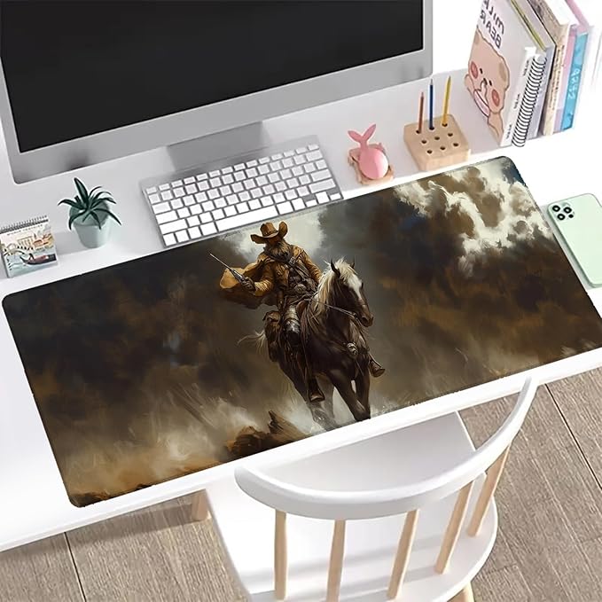 West Cowboy Gaming Mouse Pad, Office Desk Mat, Anti-Slip Rubber Base Cool Aesthetic Mouse Pads for Computer Laptop Keyboard School Home Desktop Gamer Home Accessories Decor 31.5" x 11.8"