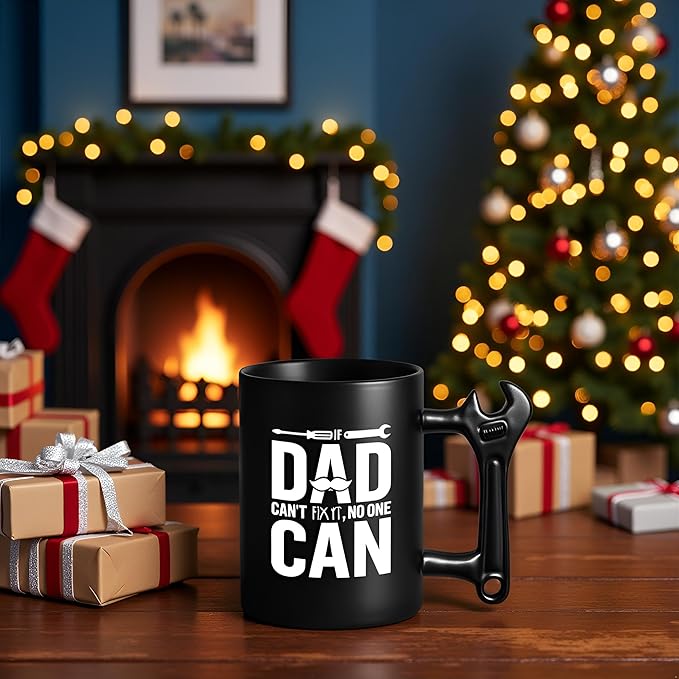 LOZACHE Novelty Coffee Mug with Wrench Handle for Dad, Funny Birthday Gifts from Daughter Son for Father, Papa, Daddy - Christmas, Father's Day Gift Idea - If Dad Can't Fix It NO One Can Cup