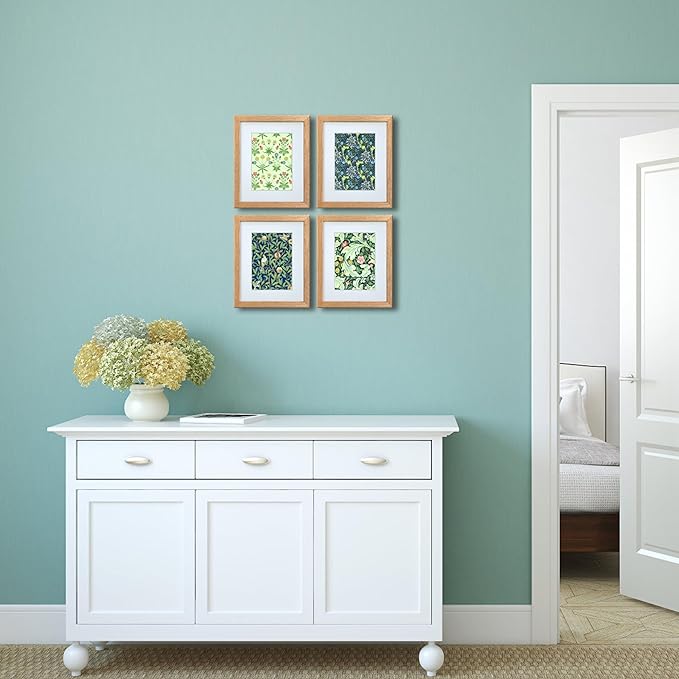 8x10 Picture Frame Set of 4 OAK Solid Wood with Real Glass for Pictures 5x7 with Mat or 8x10 Without Mat, Wall Mount or Tabletop Gallery Photo Frames(4 Pack, Oak)