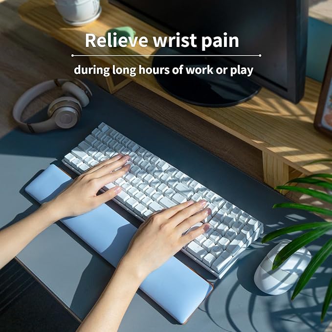 COLORCORAL PU Leather Memory Foam Wrist Rest for Computer Keyboard Ergonomic Wrist Support Pad with Anti-Slip Rubber Base for Typing Pain Relief