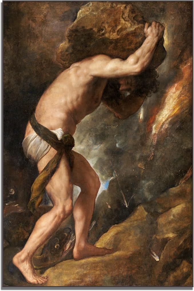OKRA Tiziano Vecellio Canvas Wall Art Sisyphus Poster Ancient Greek Mythology Art Master Painting Print Modern Home Decor Suitable for Bedroom Living Room Office Wall Decor Unframed(16x24in/40x60cm)