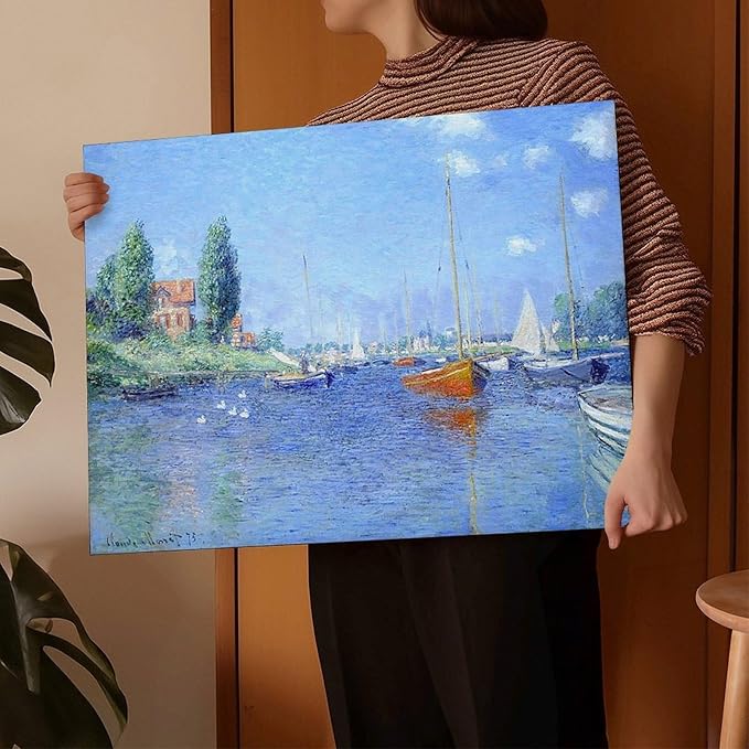 CFIOZYOS 40+ Monet Famous Print Posters Red Boats, Argenteuil by Claude Monet Impressionism Canvas Wall Art Print Poster For Home School Office Decor Frame 24×36inch(60×90cm)
