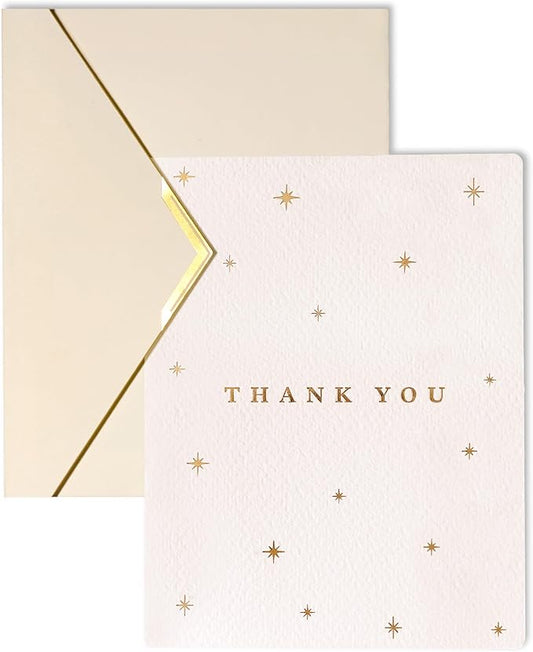 20 Pack Thank You Cards with Envelopes, 4.25×5.5 Inch Textured Thank You Notes, Gold Foil Debossed Cards with V-Shape Gold Foil Envelopes, Blank Inside for Wedding, Baby Shower & Business