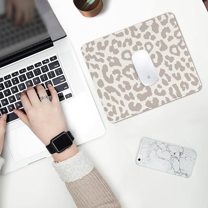 Seorsok Grey Leopard Mouse Pad, Mouse Mat Square Waterproof Mouse Pad Non-Slip Rubber Base Mouse Pads for Office Laptop,9.5"x7.8"x0.12" Inch
