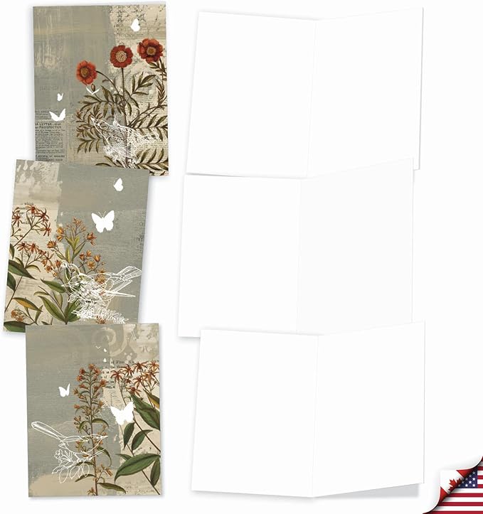 The Best Card Company - 10 Assorted Flower Cards Blank for Women (4 x 5.12 Inch) - All Occasion Floral Greetings Boxed - Floral Collages M2986OCB
