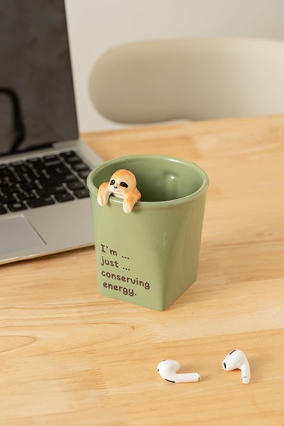 DIHOclub Ceramic Cup Funny 3D Sloth Mug Coffee Mug for Women and Men Gift for Best Friends and Coworkers (Light green-Sloth)