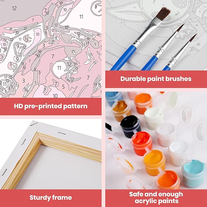MXJSUA Cherry Framed Paint by Numbers for Adults Beginners, Easy Adults' Paint-by-Number Kits on Canvas with Easel, Cherry Acrylic Number Painting Crafts Kits Gifts for Home Decor, 8x10inch