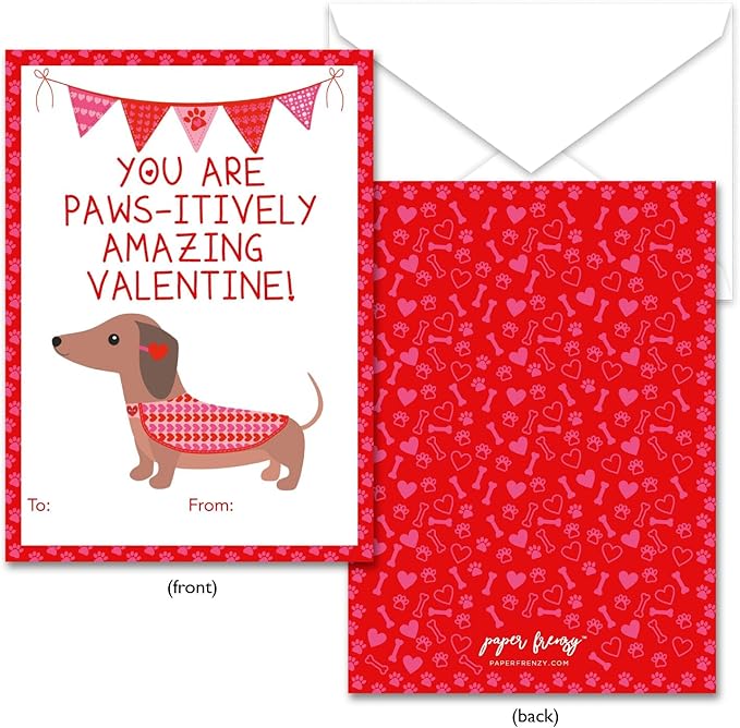 Paper Frenzy Dog Themed Valentine Cards WITH ENVELOPES - 25 Pack
