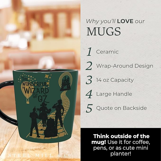 Steel Mill & Co The Wonderful Wizard of Oz Mug, Cute Coffee/Tea Ceramic Mug with Handle for Book Club, Book Themed Coffee Cup (Wizard of Oz)