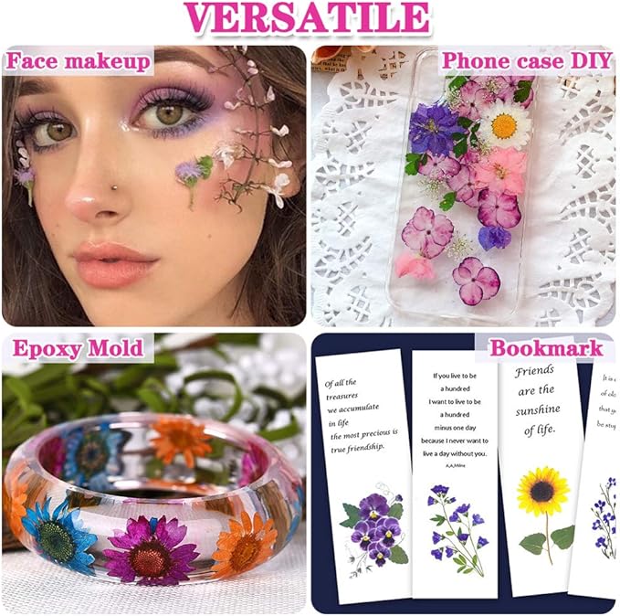 140+Pcs Real Dried Pressed Flowers Leaves Petals for Crafts-Beautiful Pressed Flowers Daisies for Resin Jewellery, Pressed Flowers Nail Pendant Crafts Making Craft DIY Accessories with 1pcs Tweezers