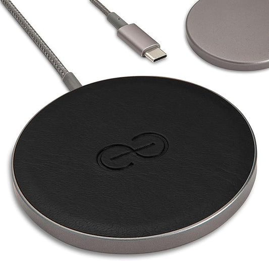 Dreem Empower Magnetic Wireless Charger Pad – Compatible with MagSafe for iPhone 17/16/15/14/13/12 & Qi-Certified Devices – Premium Vegan Leather [Black]