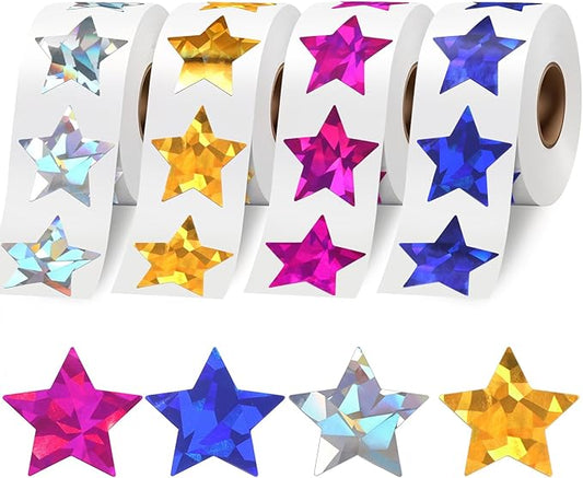 2000 PCS Holographic Star Stickers, Self Adhesive Metallic Glitter Foil Stickers Reflective Star Sticker, Ideal for Student Planners and Classroom Supplies, classroom reward stickers, Each Measures 1”