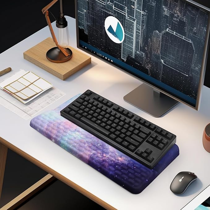 Computer Keyboard Stand Pad with Wrist Rest, Ergonomic Comfy Tilted Keyboard Holder, Keyboard Tray Support for Office Home (Galaxy Blue)