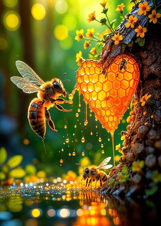 LKHMVCA Bee Flower Diamond Painting Kits for Adults, 5D Diamond Art Kits for Adults Beginners, DIY Full Round Drill Diamond Dot Painting Gem Art Kits for Adult, Home Wall Decor 11.8x15.7 Inch